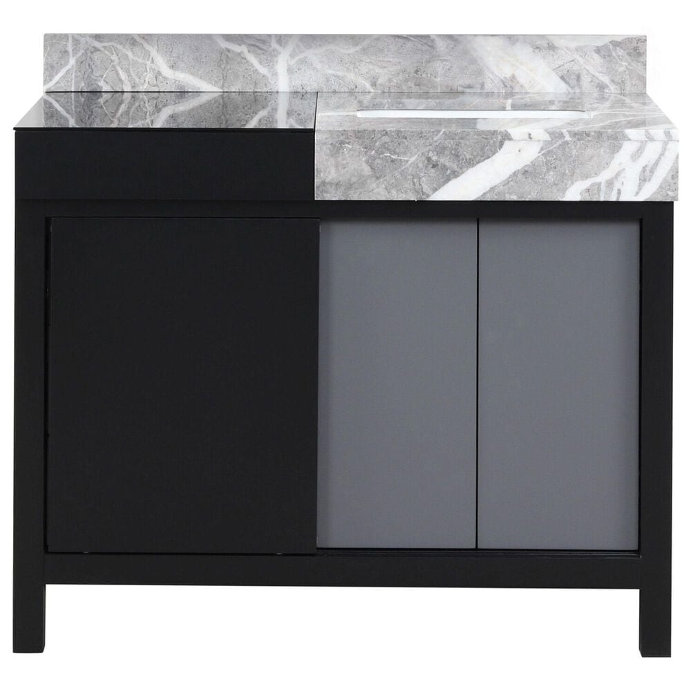 Lexora Home Zilara 42" Single Bathroom Vanity in Black and Grey with 11 cm Castle Grey Marble Top and Rectangular Sink, , large