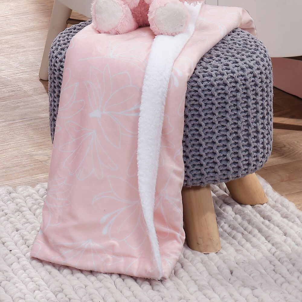 Lambs and Ivy Petals Floral Fleece Baby Blanket in Pink and White, , large