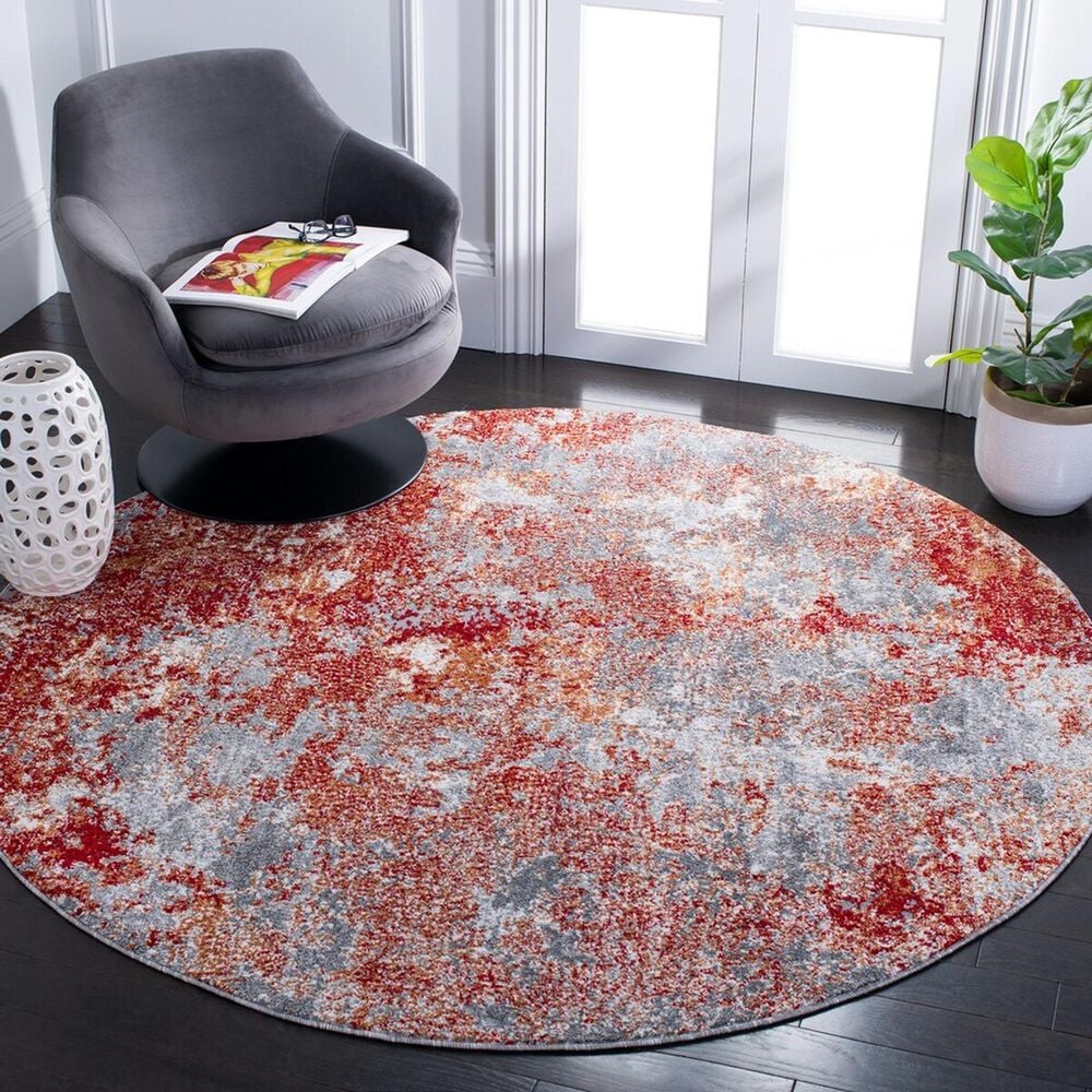 Safavieh Aston 6&#39;7&quot; Round Red and Grey Area Rug, , large