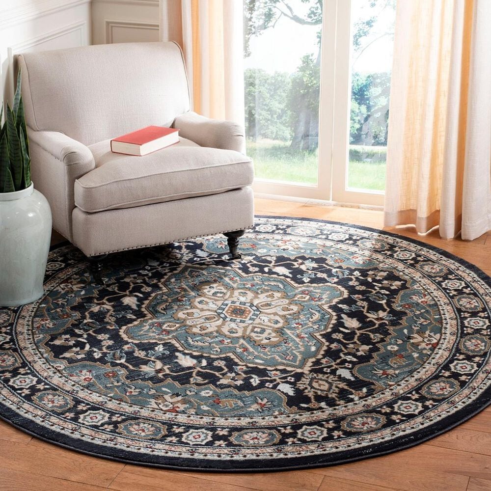 Safavieh Lyndhurst 7&#39; Round Anthracite and Teal Area Rug, , large