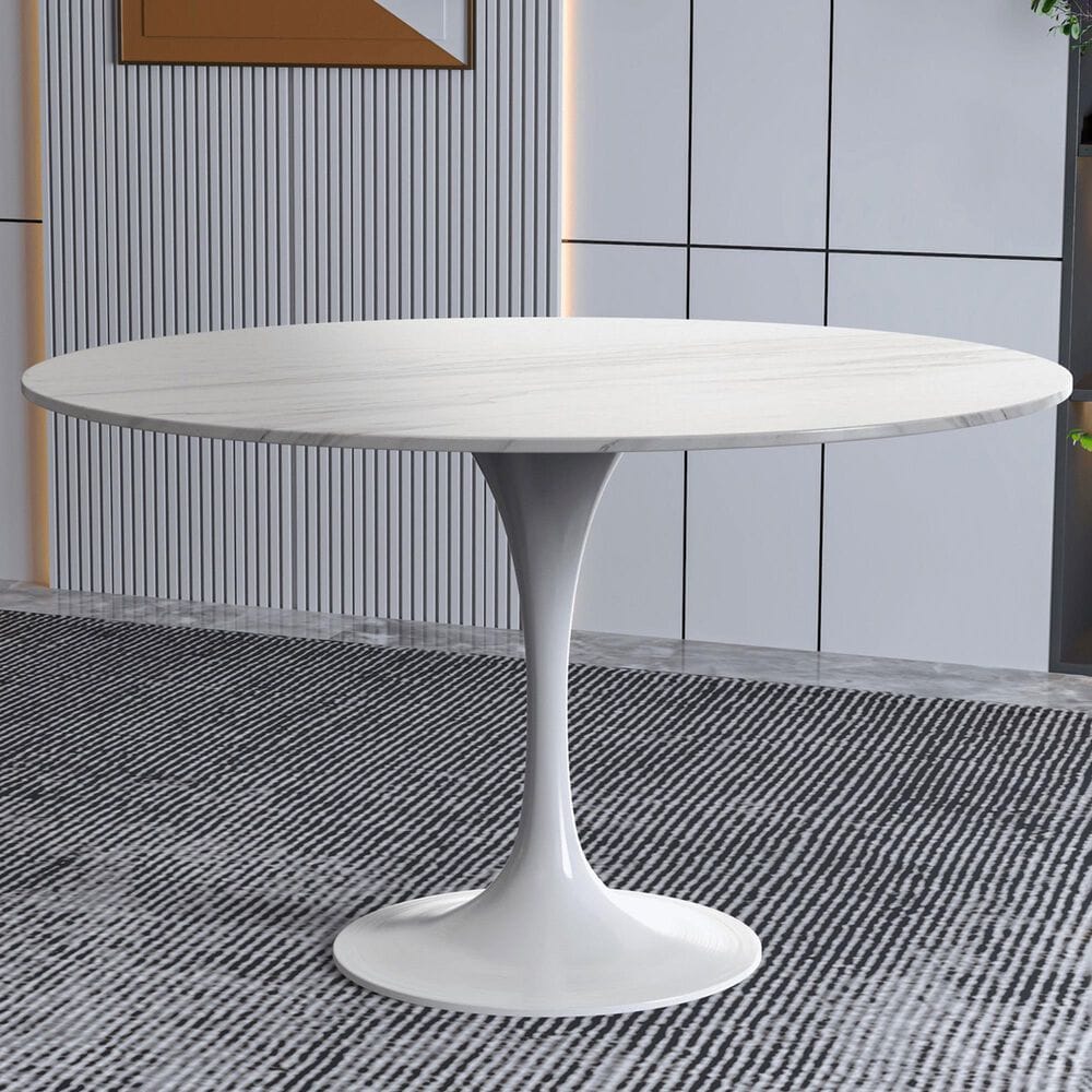 Leisuremod Verve 48&quot; Round Dining Table with Sintered Stone Top in White - Table Only, , large