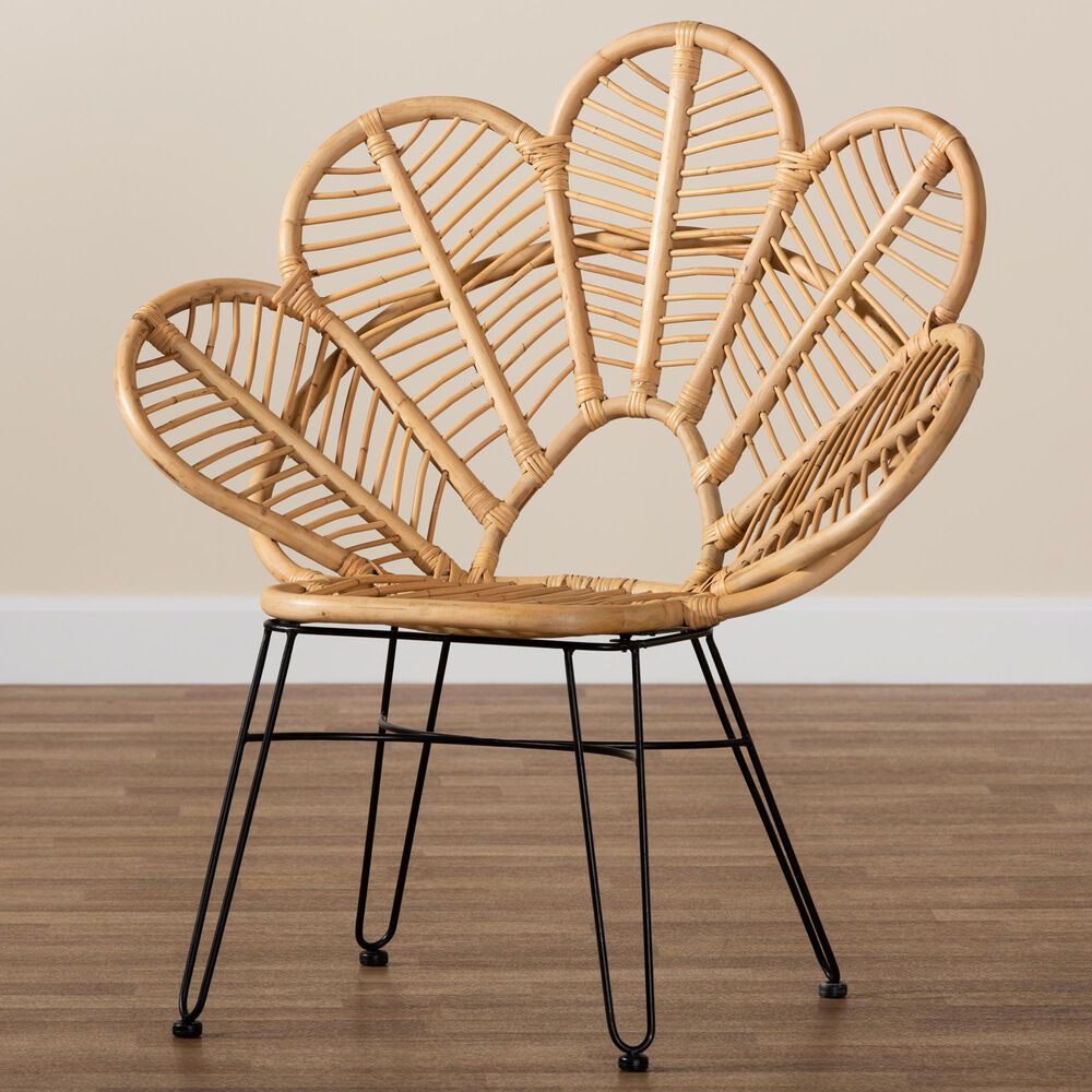 Baxton Studio Garan Rattan Accent Chair in Natural Brown and Black, , large
