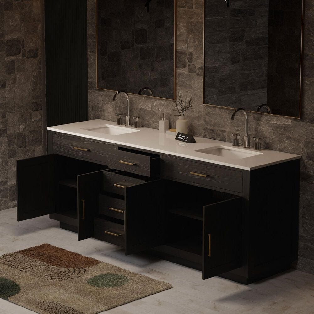 Lexora Home Abbey 84" Double Bathroom Vanity in Black Oak with 2 cm White Cultured Marble Top and Rectangular Sinks, , large