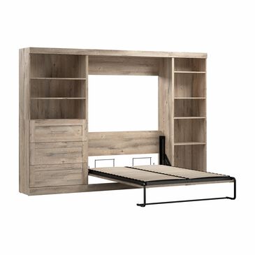 Bestar Pur 120" Full Murphy Storage Bed with 3-Drawer in Rustic Brown, , large