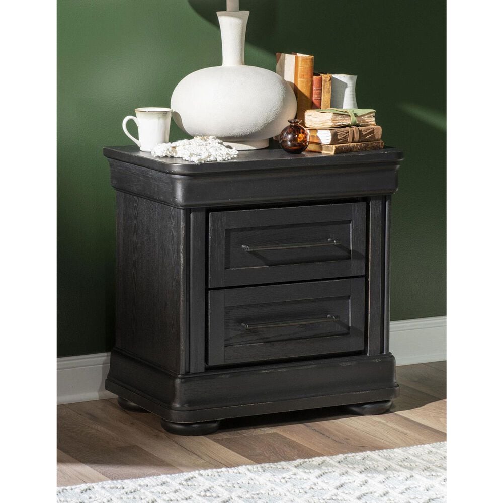 Legacy Classic Vintage Market 2-Drawer Nightstand in Kettle Black with AC Outlets and USB Ports, , large