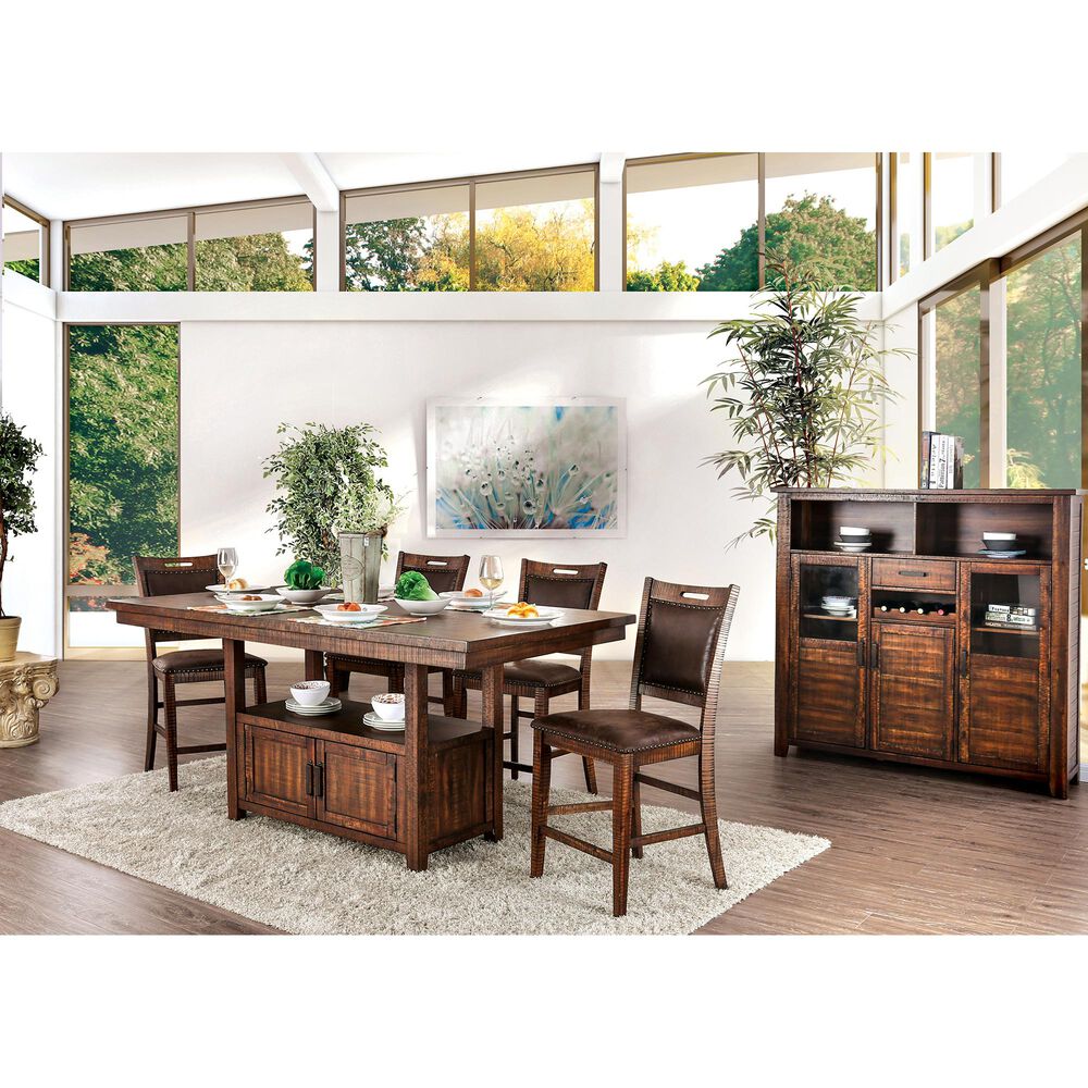 Furniture of America Quinn Counter Height Storage Dining Table in Distressed Dark Oak, , large