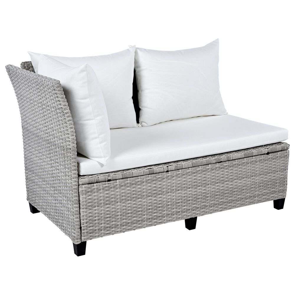 HOMLUX 5-Piece Outdoor Conversation Set with 2 Extendable Side Tables and Gray Rattan in White, , large