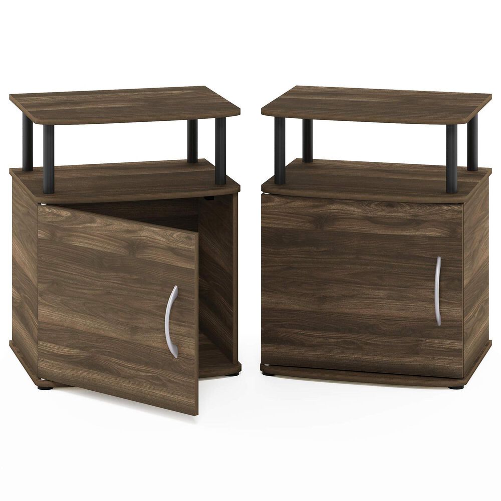 HOMLUX 3-Tier Utility Design End Table with Door in Columbia Walnut and Black (Set of 2), , large