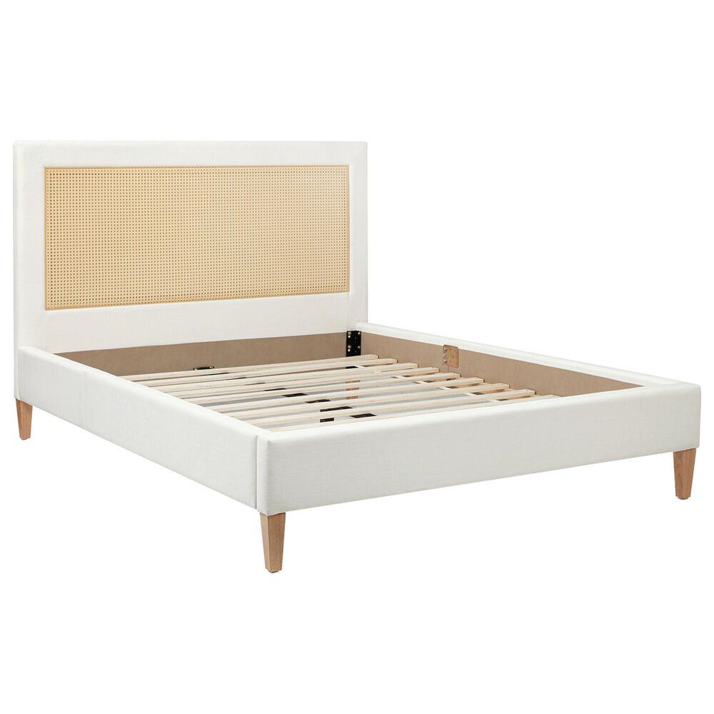 Hearth and Haven Haley Queen Platform Bed with Antique White Upholstery in Natural, , large