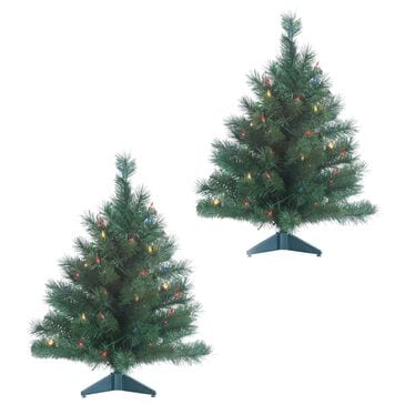The Gerson Company 2" Colorado Spruce with Multicolored Lights in Green (Set of 2), , large