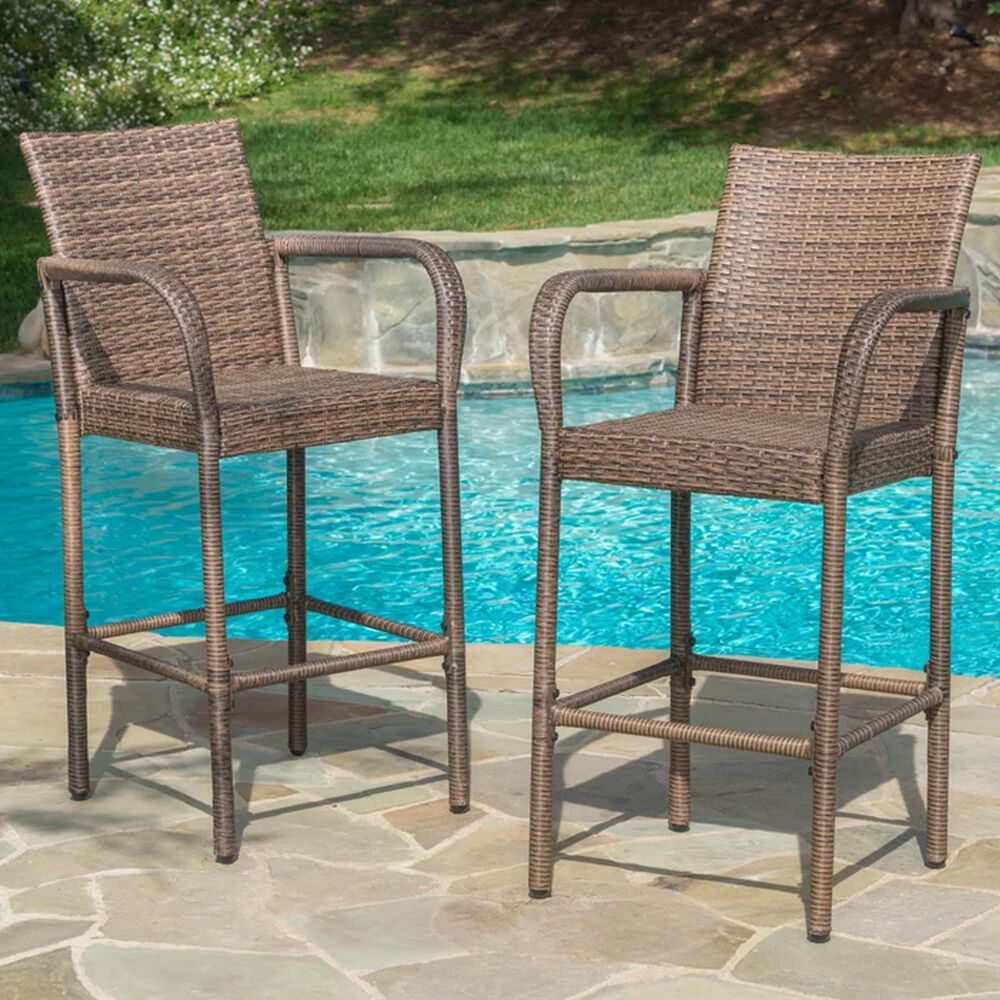 Hearth and Haven Littleton Outdoor Bar Stool in Brown and Mocha &#40;Set of 2&#41;, , large