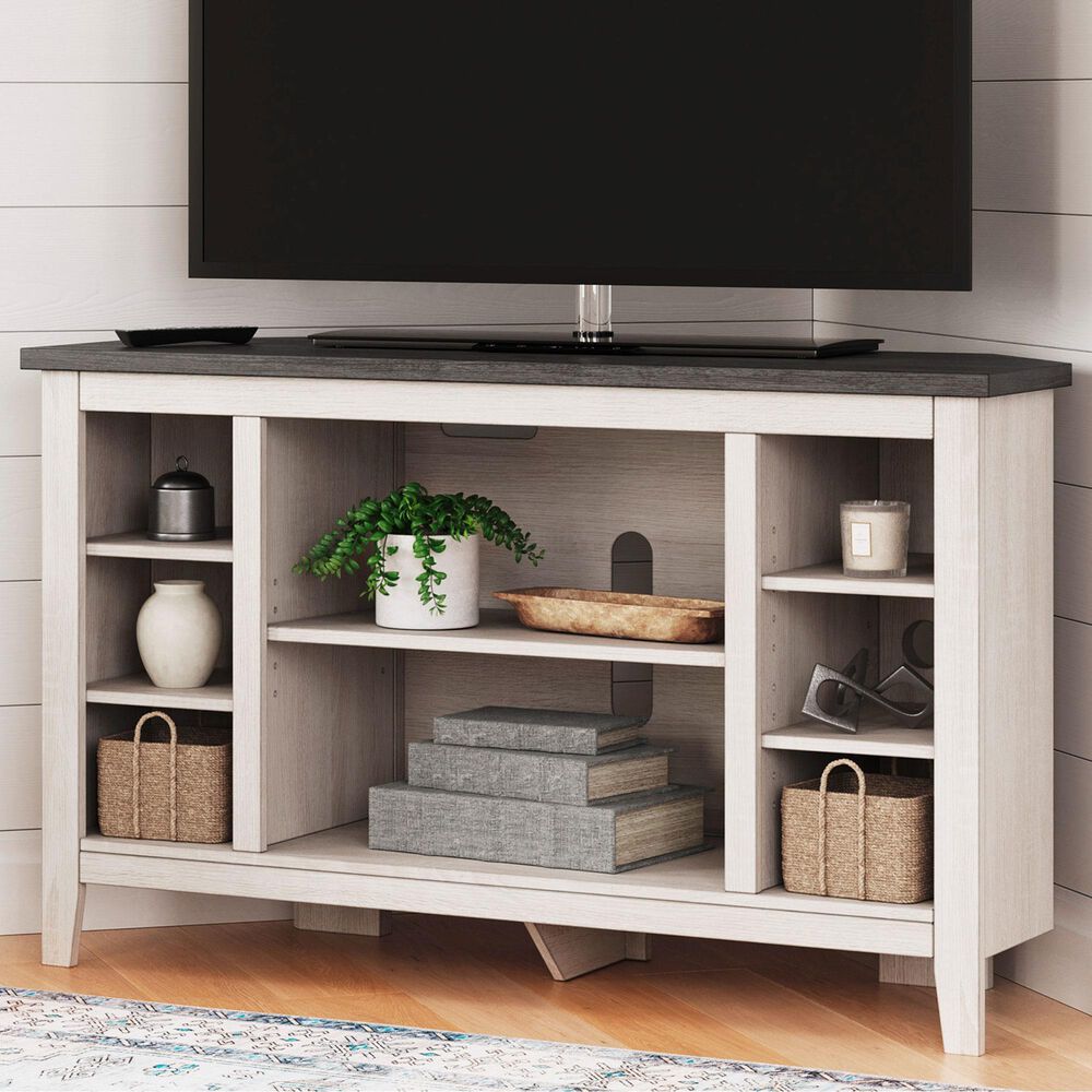 Ashley Dorrinson 48&quot; Corner TV Stand in Antiqued White and Gray, , large