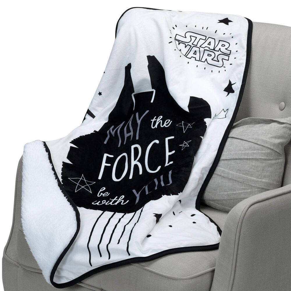Lambs and Ivy Star Wars Millennium Falcon Soft Sherpa Baby Blanket in Black and White, , large
