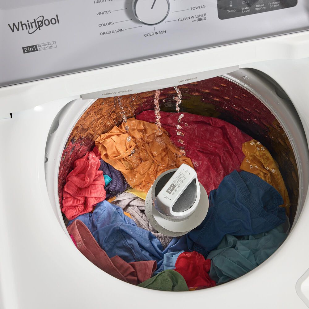 WHIRLPOOL 4.3 Cu. Ft. Top Load Agitator Washer and 7.0 Cu. Ft. Electric Front Load Dryer with Glass Lid Laundry Pair in White, , large