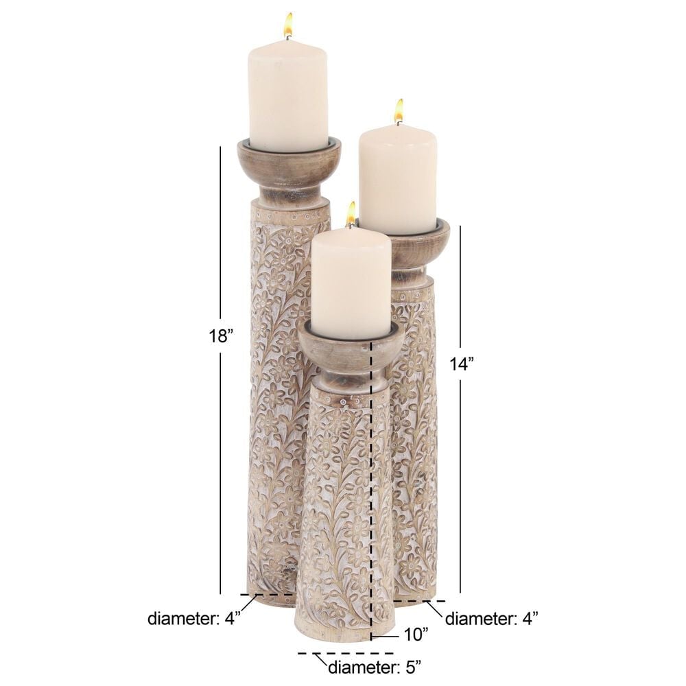 Maple and Jade Handmade Candle Holder in Golden Brown and Whitewashed &#40;Set of 3&#41;, , large