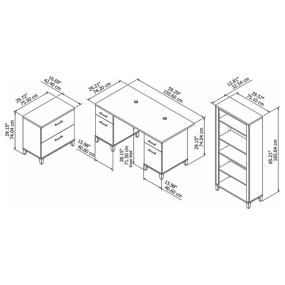 Bush Somerset 3 Piece Office Desk Set in Storm Gray/White, , large