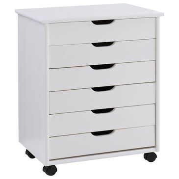 Linon Home Decor Cary 6-Drawer Wide Rolling Cart in White Wash, , large