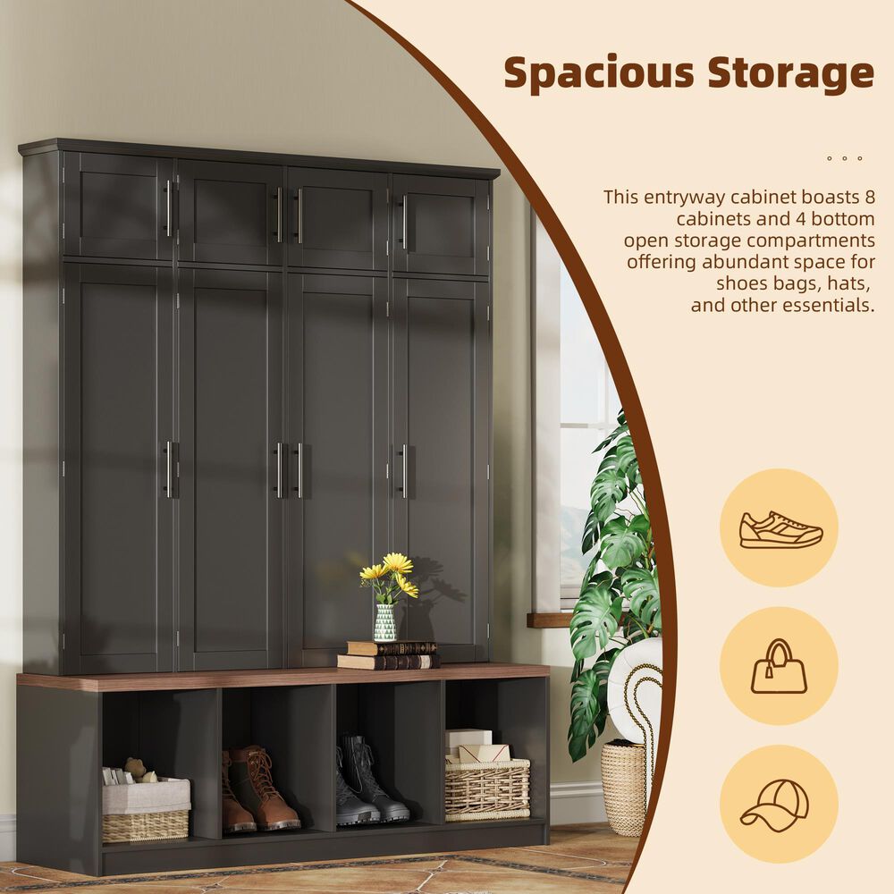 HOMLUX 4-Hook Hall Tree with 8-Door in Black and Walnut, , large