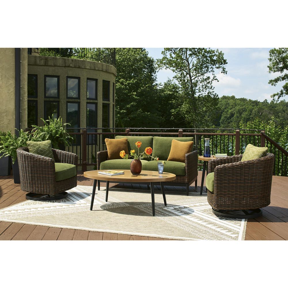 Ashley Horizon Hall Patio Oval Cocktail Table in Brown and Black, , large