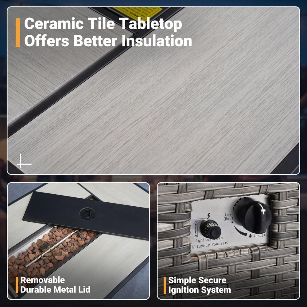 HOMLUX 7-Piece Patio Conversation Set with Rocking Chairs and Fire Pit Table in Denim Blue, , large