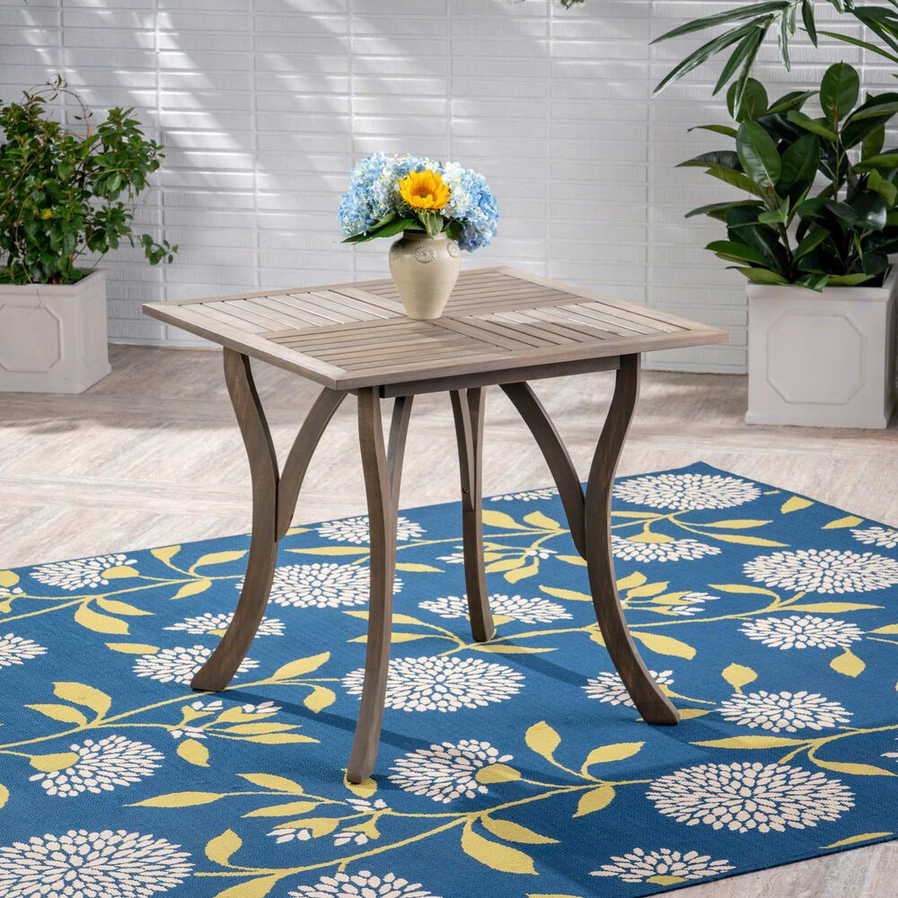 Hearth and Haven Outdoor 31.5 Inch Square Wood Dining Table with Curved Y-Shaped Legs in Gray, , large