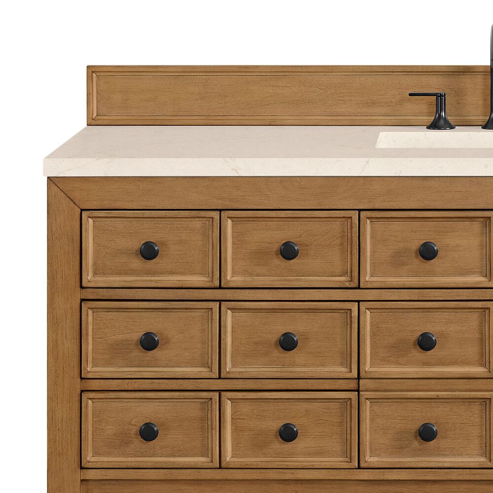 James Martin Malibu 60&quot; Single Bathroom Vanity in Amber Birch with 3 cm Eternal Marfil Quartz Top and Rectangular Sink, , large