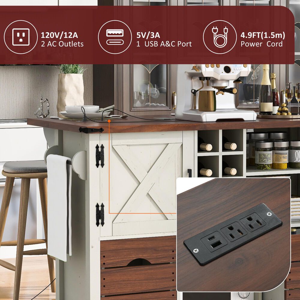 HOMLUX 54" Kitchen Island with Drop Leaf in White, , large