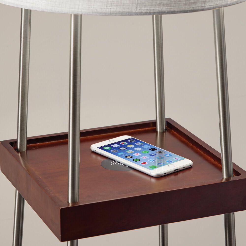 Adesso Henry Shelf Floor Lamp in Brushed Steel and Walnut, , large