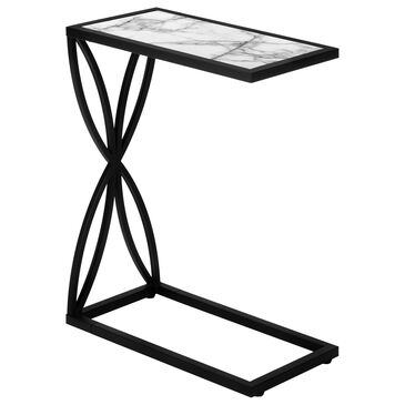 Monarch Specialties 25" C-Shaped Accent Table with Geometric Flower in White and Black, , large