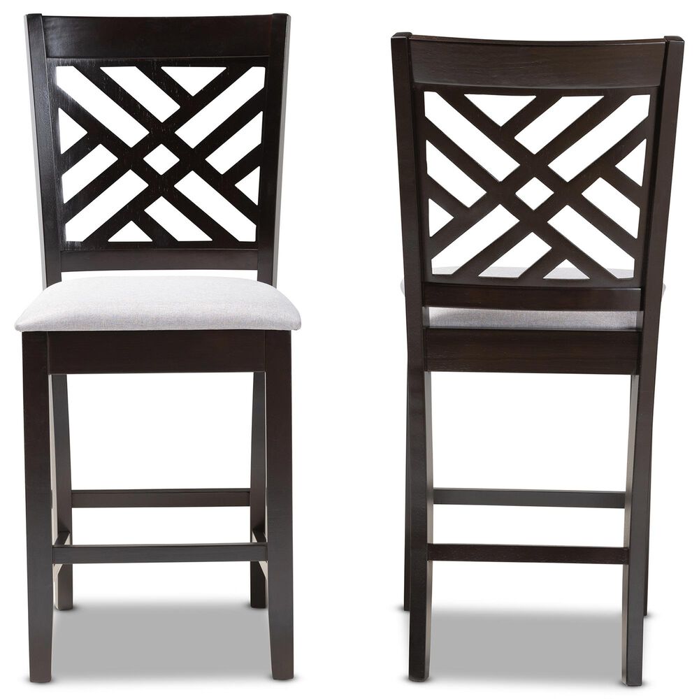 Baxton Studio Caron Counter Height Pub Chair with Gray Cushion in Espresso Brown (Set of 2), , large