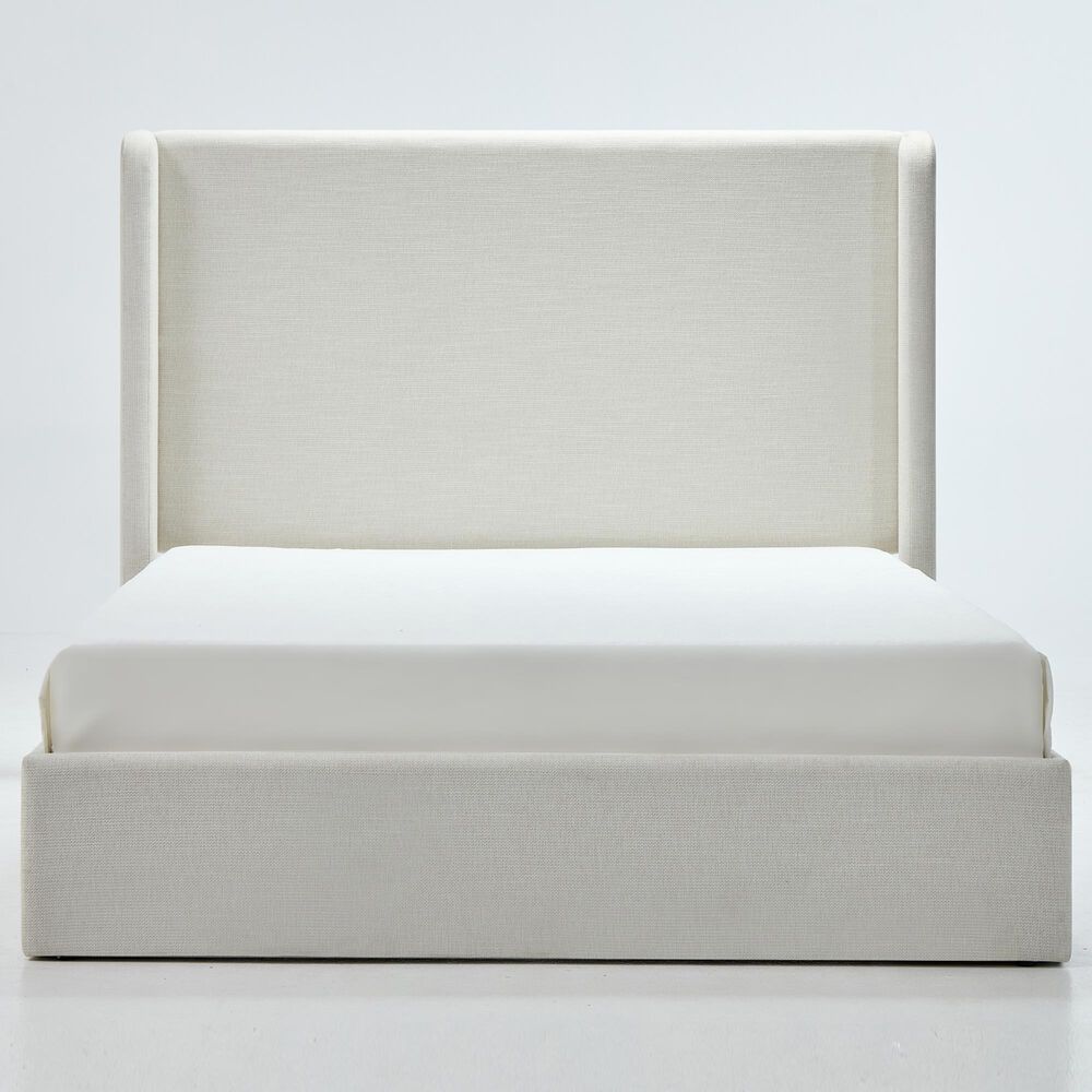 Hearth and Haven Carmen Queen Upholstered Platform Bed in Ivory, , large