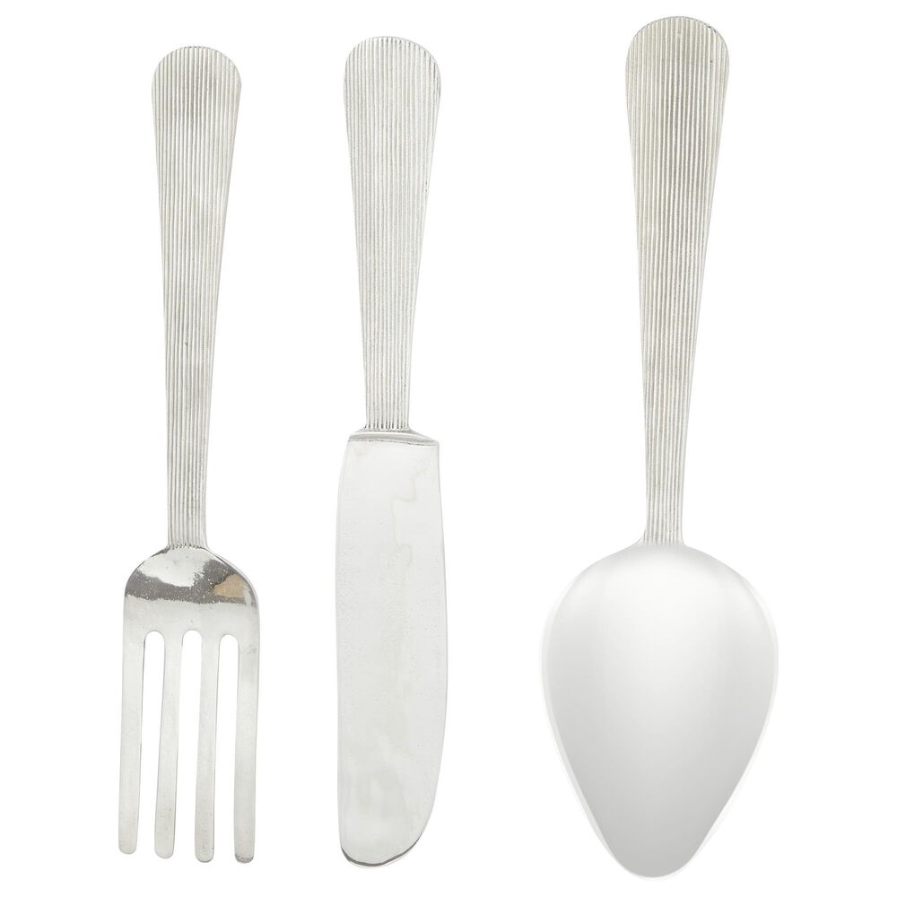 Maple and Jade 23&quot; x 6&quot; Kitchen Utensils Wall Decor in Silver &#40;Set of 3&#41;, , large
