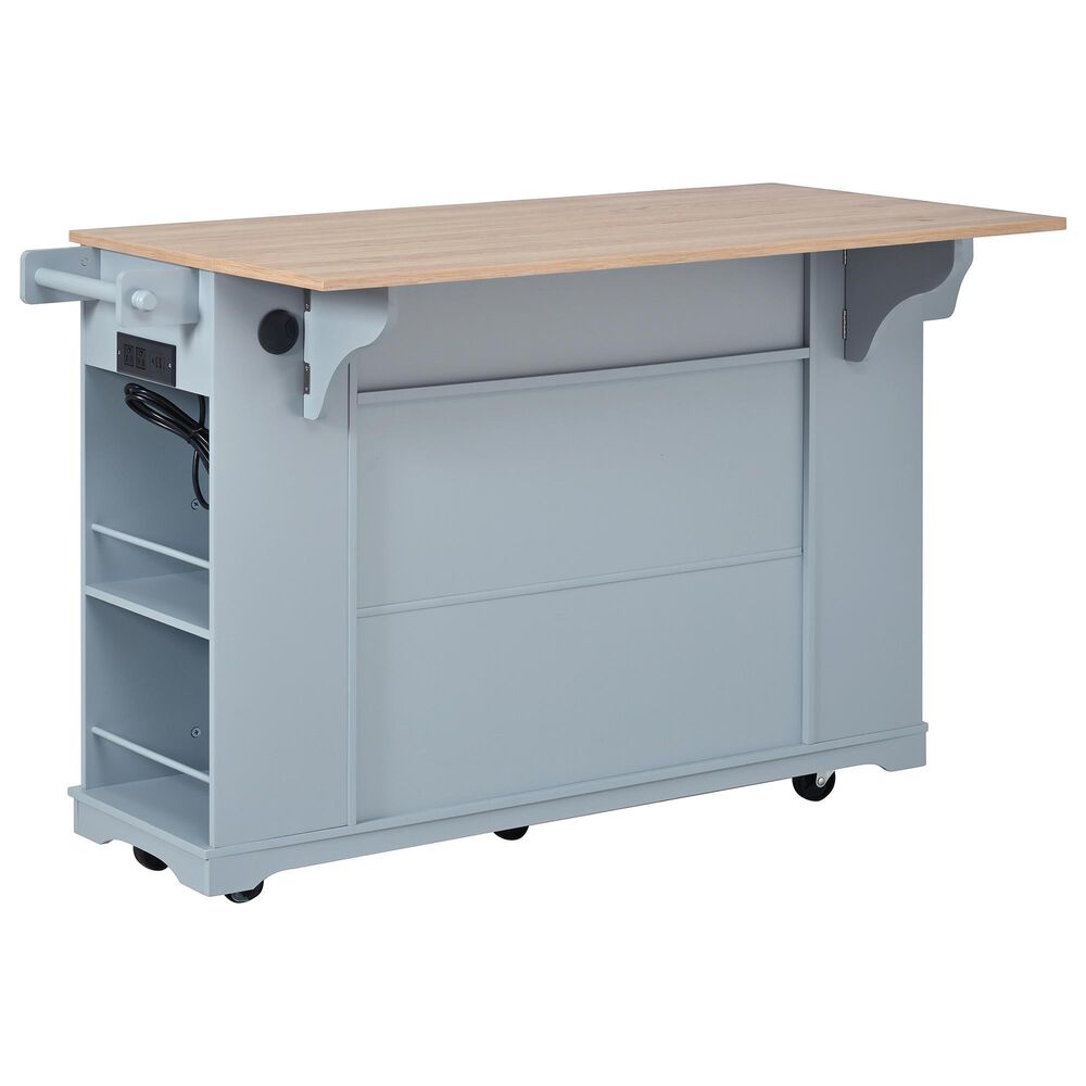 HOMLUX 54" Mobile Kitchen Island with Glass Door Storage in Grey and Blue, , large