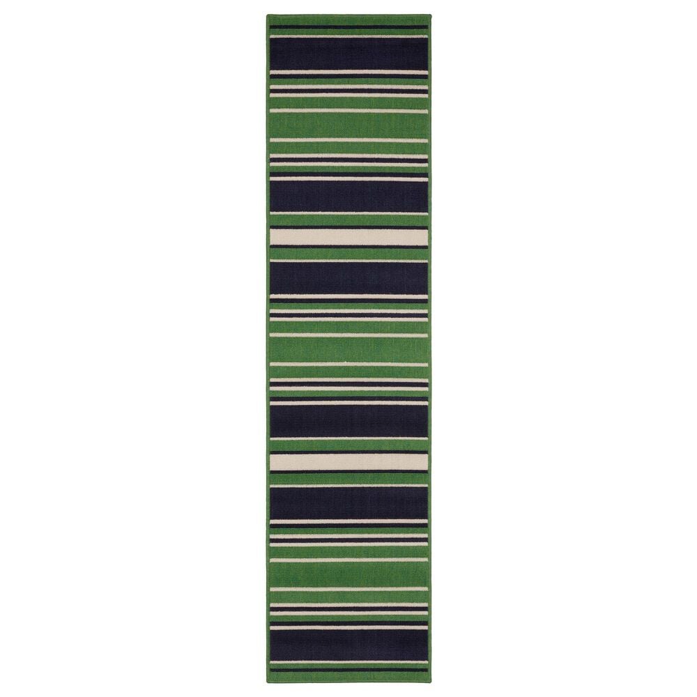 Oriental Weavers Havana Striped Green and Navy 1"10" x 7"3" Indoor/Outdoor Runner, , large