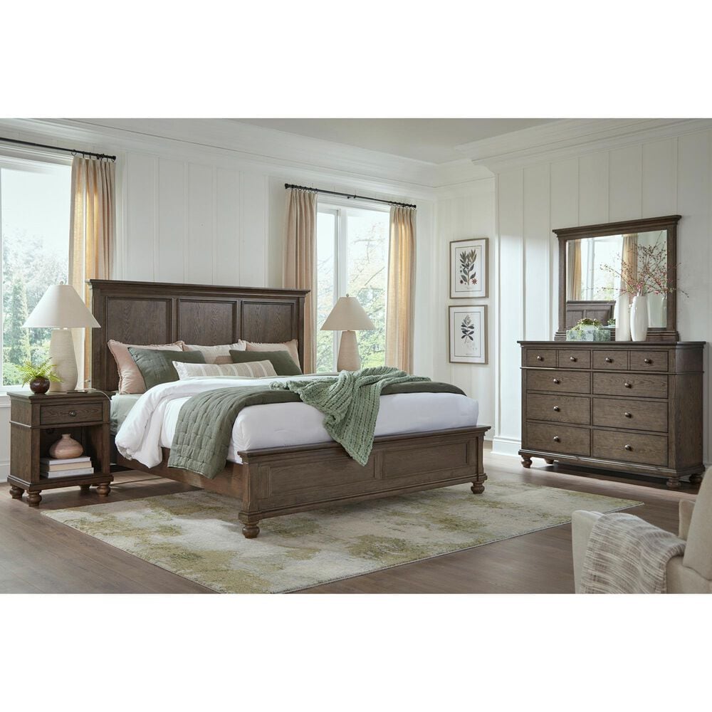 Riva Ridge Oxford Queen Panel Bed in Cocoa with USB Ports, , large