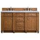 James Martin Vanities Bristol 60" Double Bathroom Vanity in Saddle Brown with 3 cm Carrara White Marble Top and Rectangular Sinks, , large