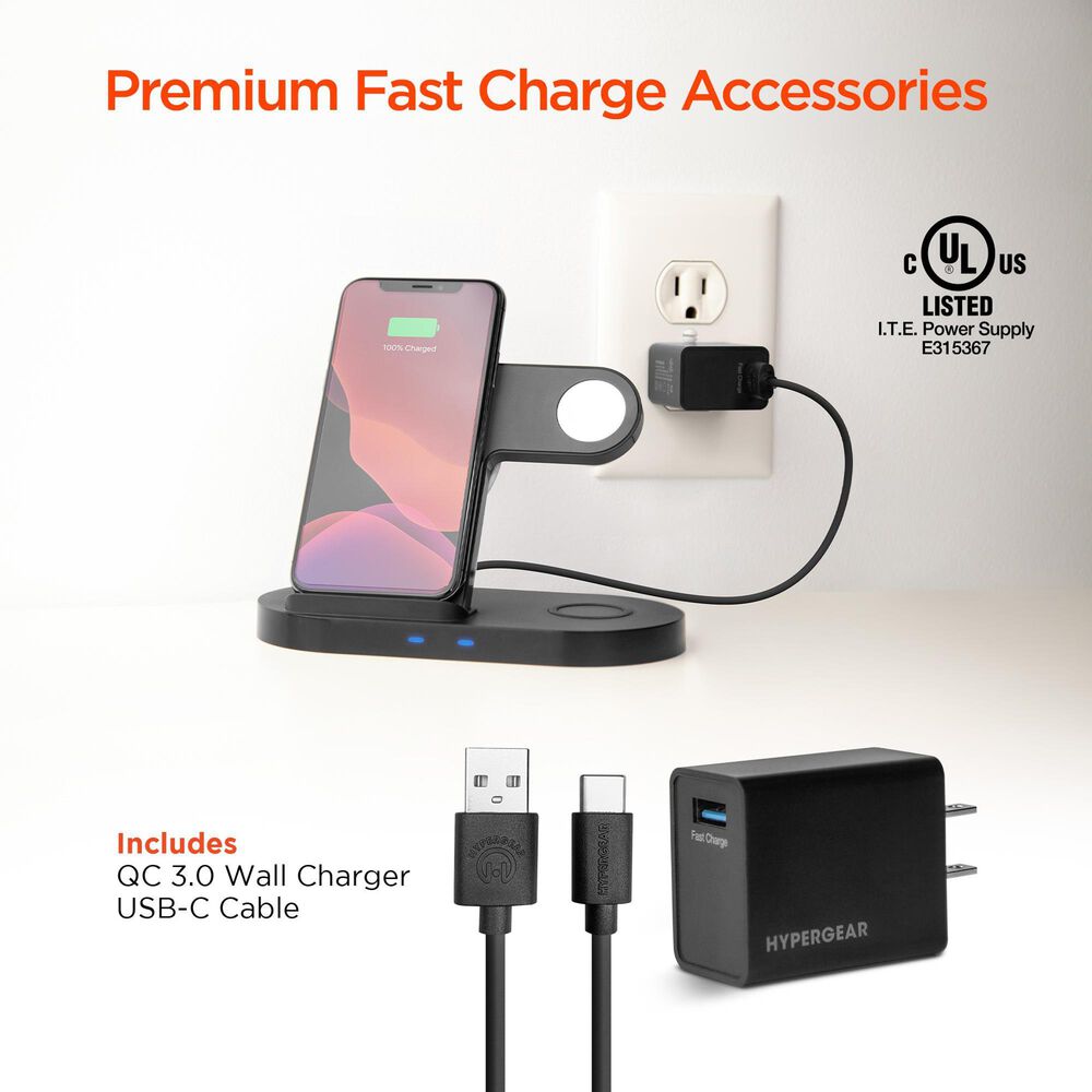 Hypercel 3-in-1 Wireless Charging Dock in Black, , large