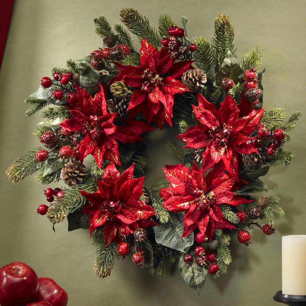 Nearly Natural Inc 24" Poinsettia & Berry Wreath, , large