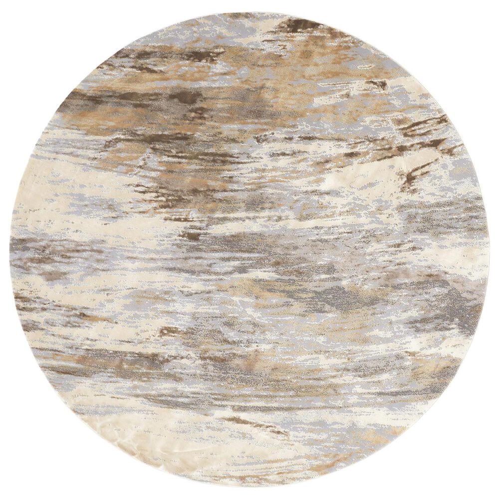 Feizy Parker 7"9" Round Beige and Blue Area Rug, , large
