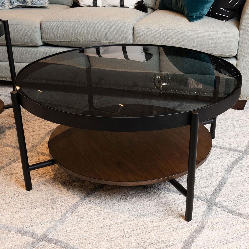 Shannon Hills Felix Round Coffee Table in Black and Walnut, , large