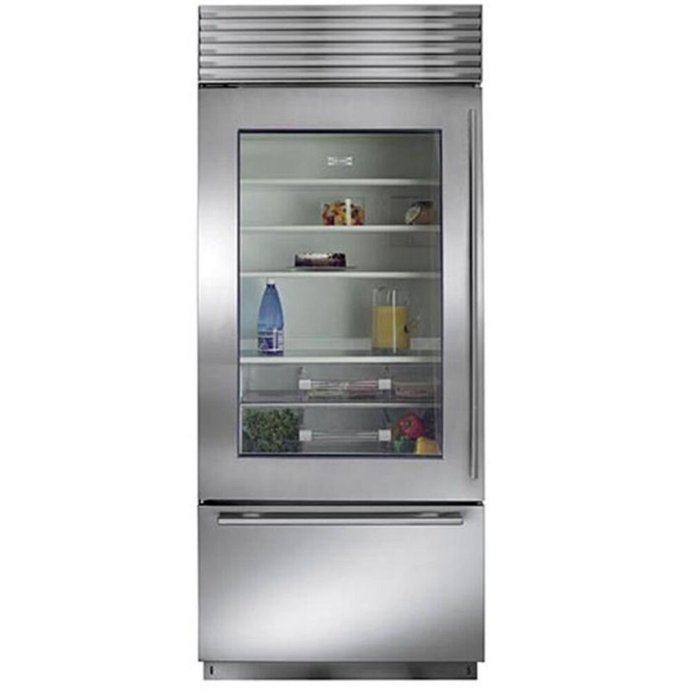 Sub Zero 36" Wide Built-in Glass Door Bottom Freezer Refrigerator (Pro-Handle), , large