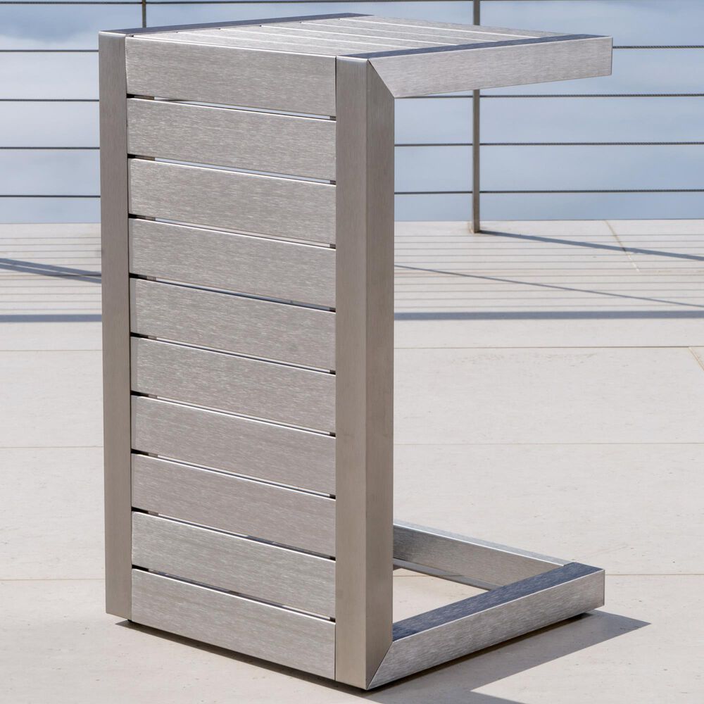 Hearth and Haven Cape Coral C-Shaped Patio Side Table in Silver, , large