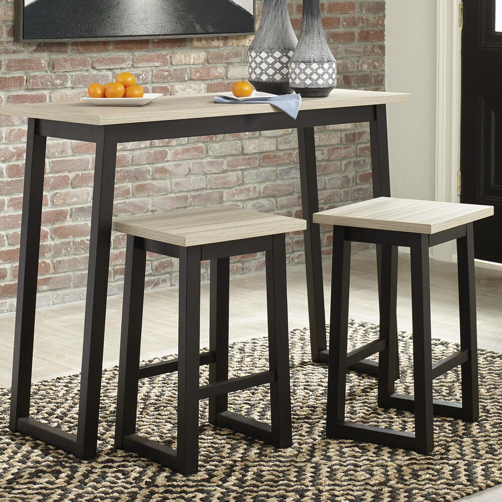 Signature Design by Ashley Waylowe Rectangle Counter Height Dining Set in Black and Light Tan, , large
