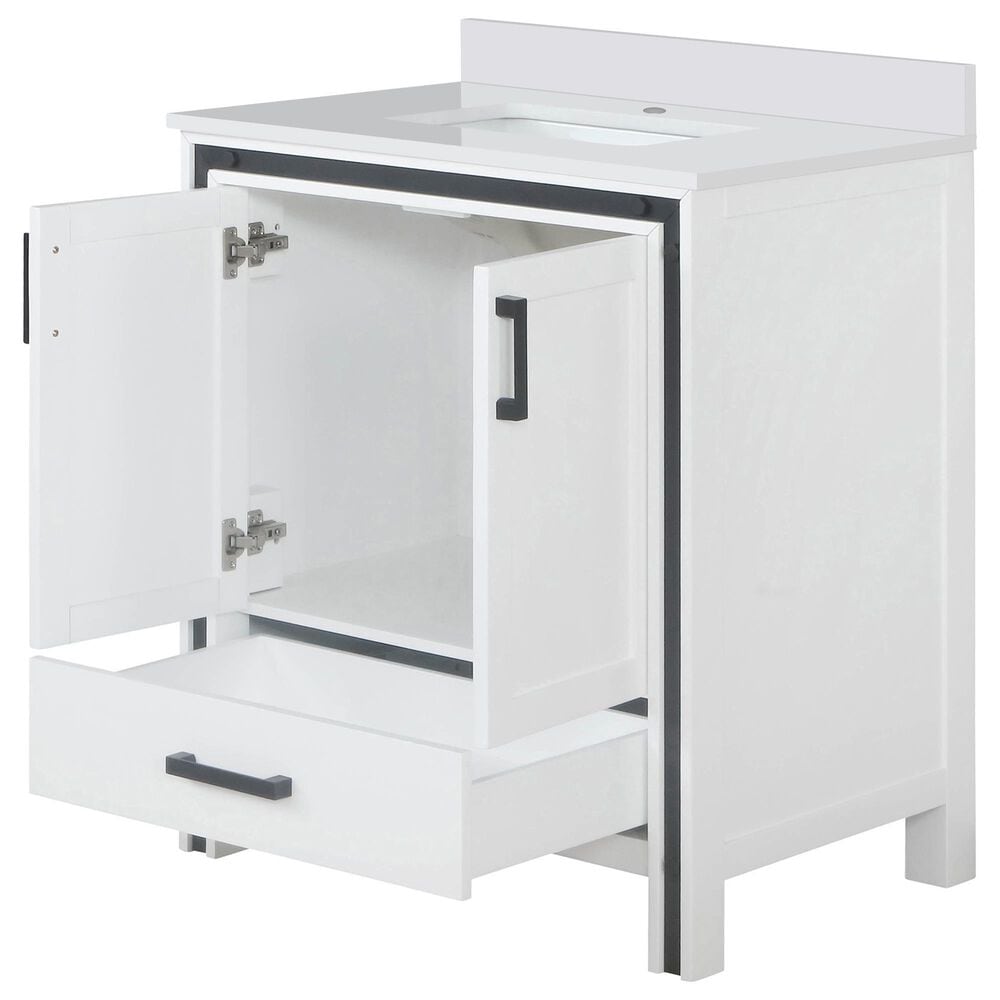 Lexora Home Ziva 30&quot; Single Bathroom Vanity in White with 2 cm White Cultured Marble Top and Rectangular Sink, , large