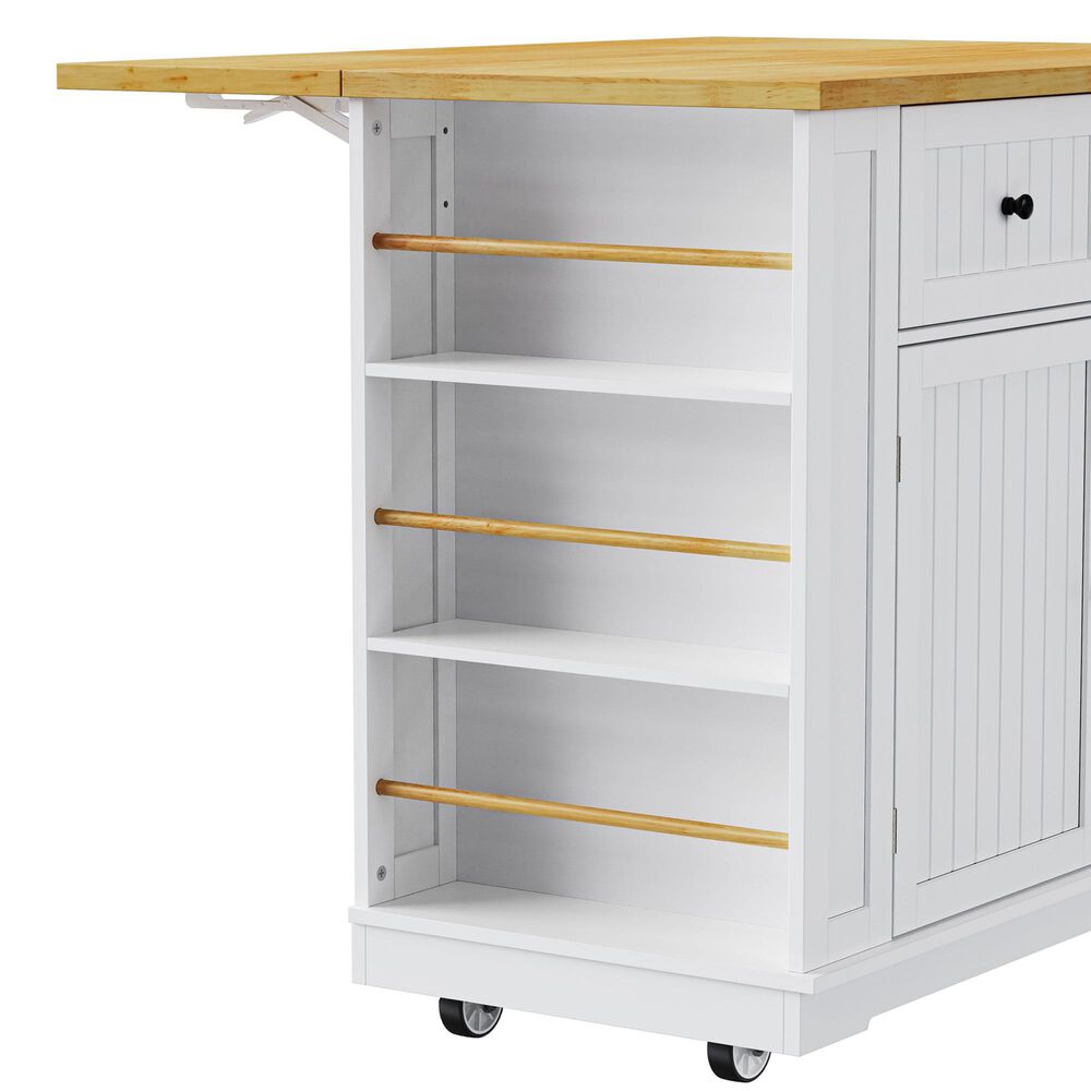 HOMLUX 48" Kitchen Island with Drop Leaf in White and Natural, , large