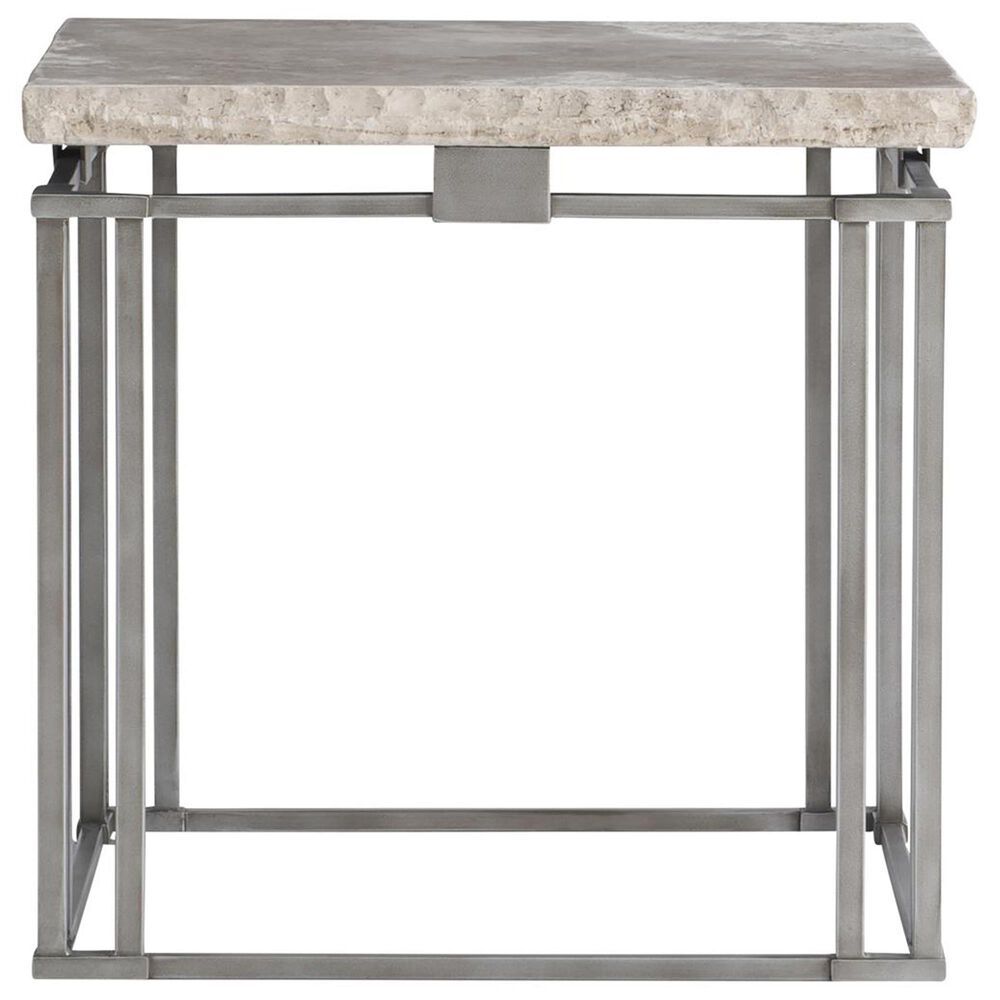 Bernhardt Riverton Side Table in Honed Bianco Travertine and Silver, , large