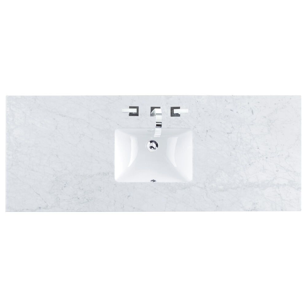 James Martin Vanities Hudson 60&quot; Single Bathroom Vanity in Light Natural Oak with 3 cm Carrara White Marble Top and Rectangular Sink, , large