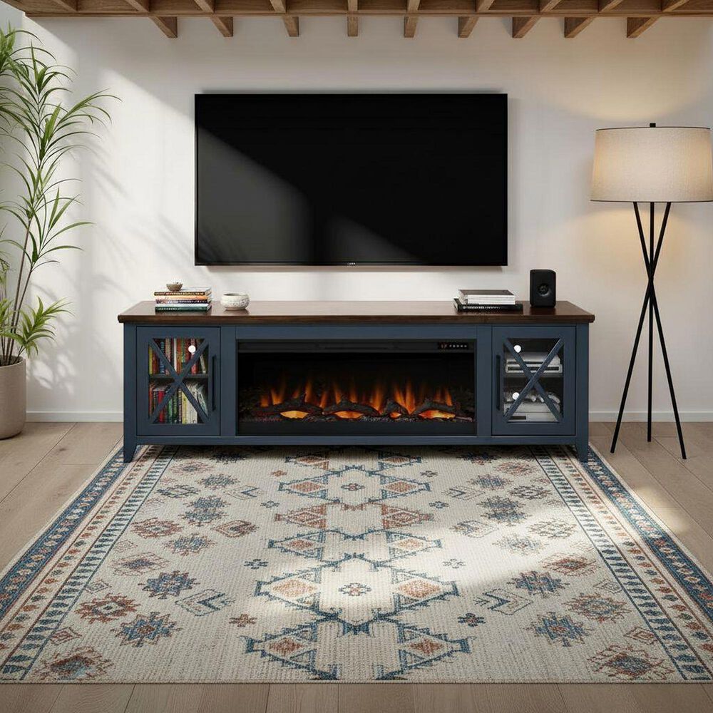 Legends Home Ithaca 83" Fireplace Console in Blue Denim and Bourbon, , large