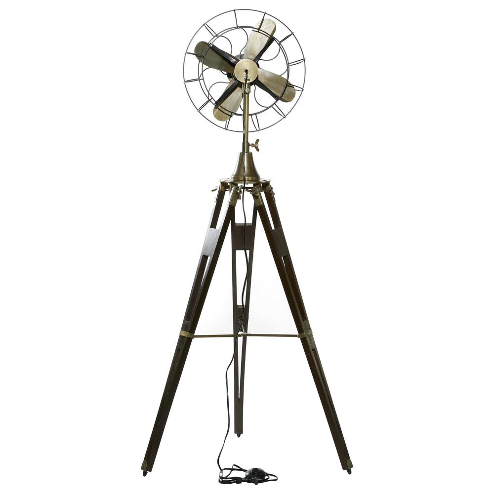 Maple and Jade 63&quot; Fan Vintage Floor Lamp in Brown, Black and Matte Gold, , large