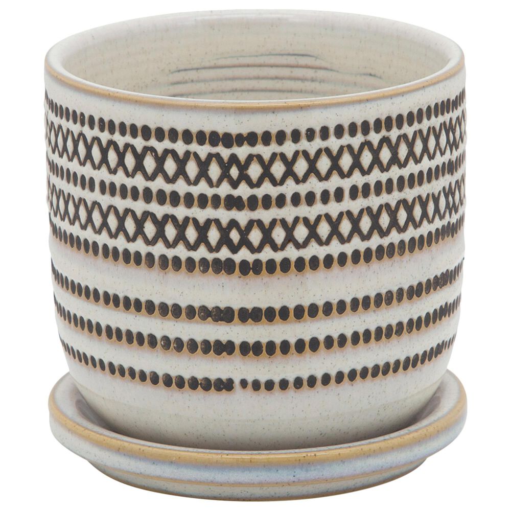 Sagebrook Home 5" Aztec Planter with Saucer in Ivory and Beige, , large